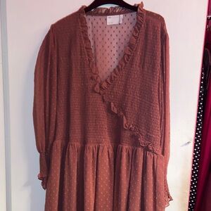 ASOS Rust Long Sleeve Dress with Ruffle Trim